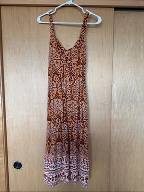 Knox Rose Rust-Orange Printed Maxi Dress with Tie Front